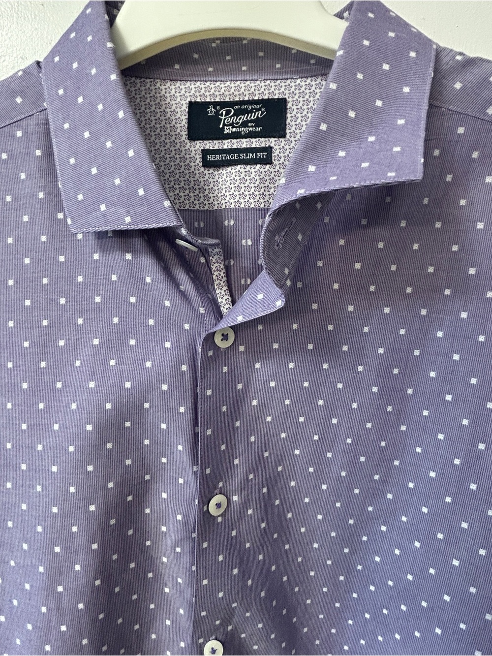 Original Penguin Heritage Slim Fit Men's Purple Dot Dress Shirt size 16 1/2